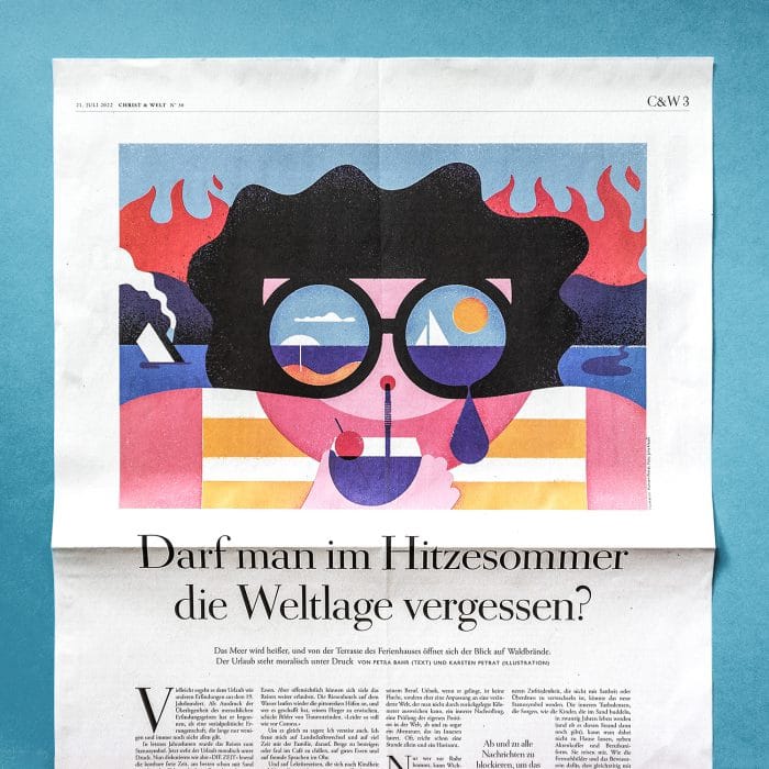Should we still enjoy holidays in a doomed world? Illustration for Die Zeit.