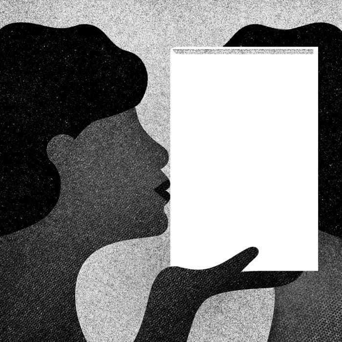 Finding a book with someone like me in it. Illustration for Literary Review of Canada.