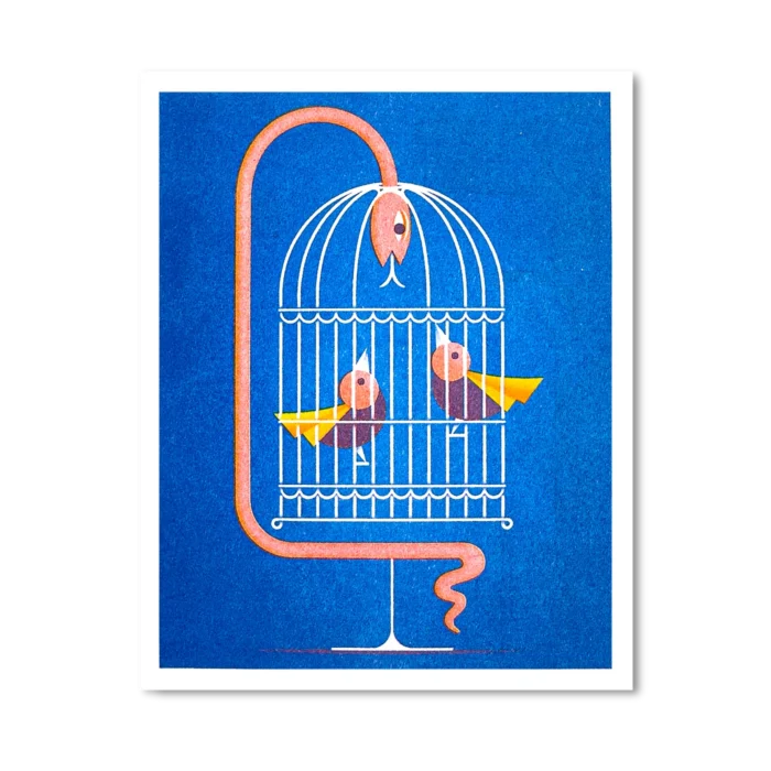 Cage – risograph postcard by Karsten Petrat
